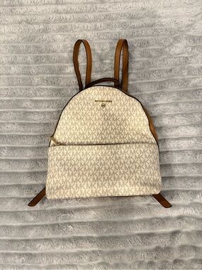 Michael Kors Cream Logo Mini Backpack with Brown Trim and Gold Hardware like New